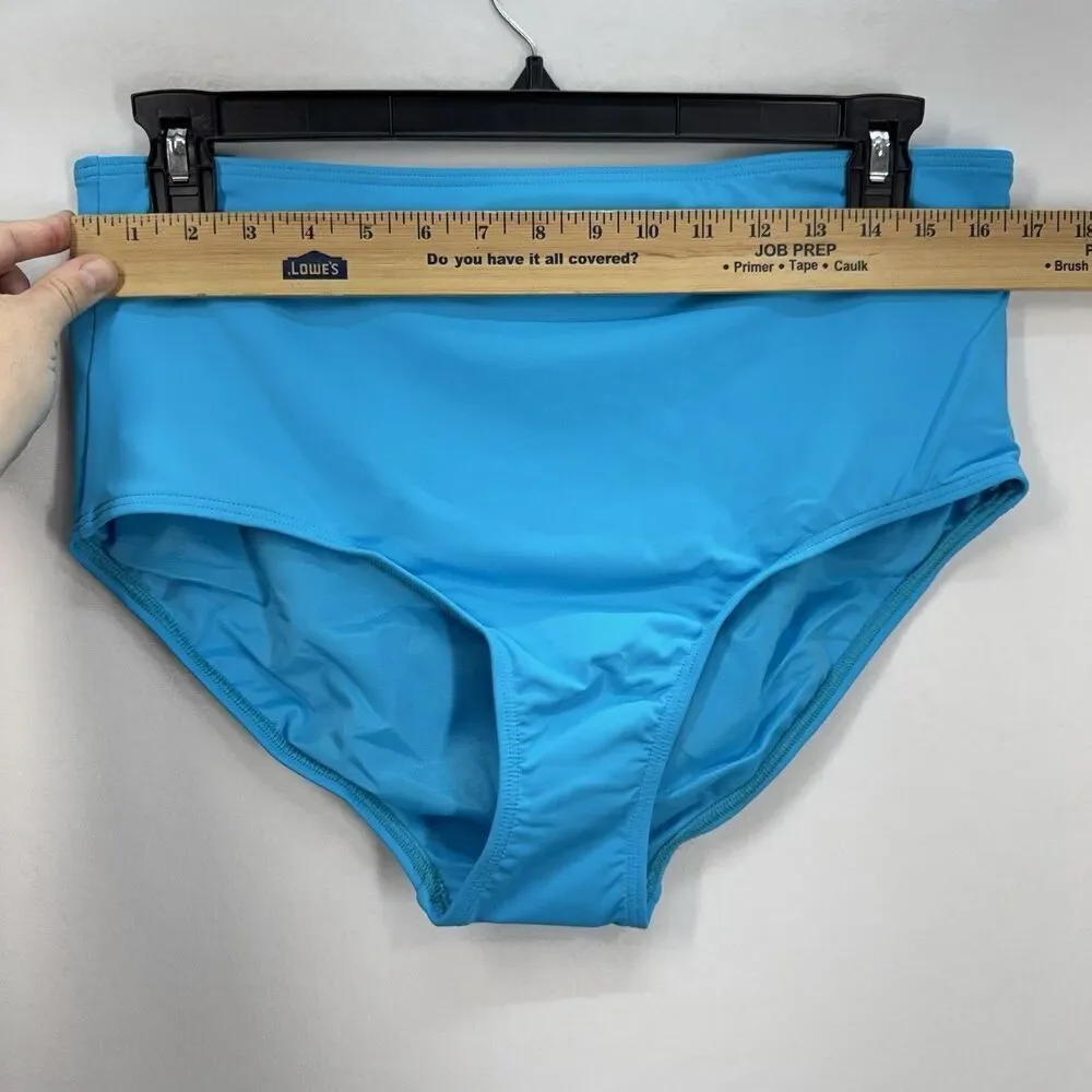 Lands End High Waisted Bikini Swim Bottoms Size 16 Turquoise Blue Beach NEW